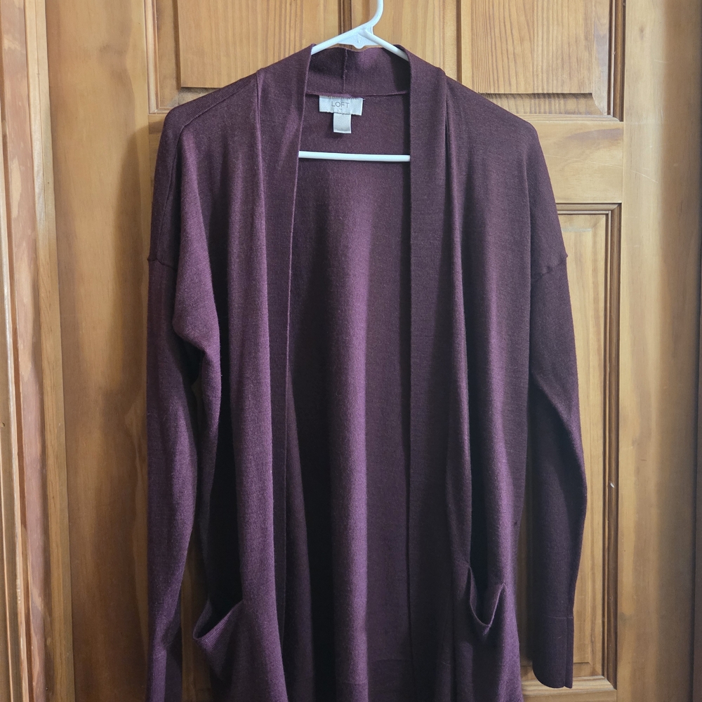 Loft Deep Burgundy Open-Front Cardigan